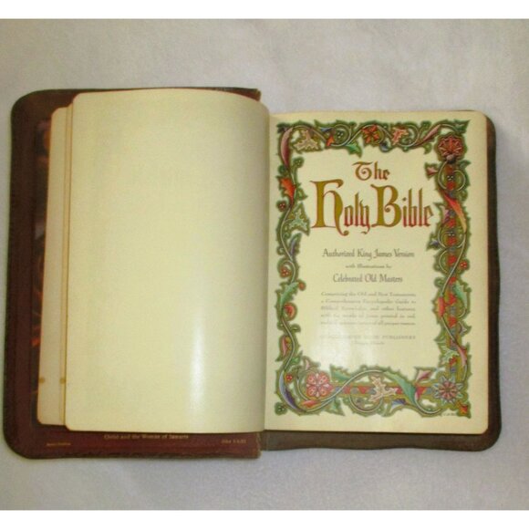 Vintage Holy Bible King James Version Leather Cover 12X8" Illustrated By Old Mas - Picture 4 of 12